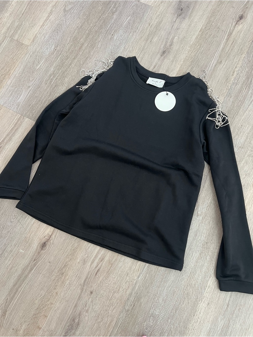 Black Shoulder-Embellished Sweatshirt